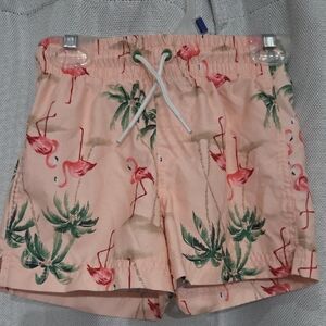 Old Navy Kids Flamingo Print Swim Trunks - Pink and Green